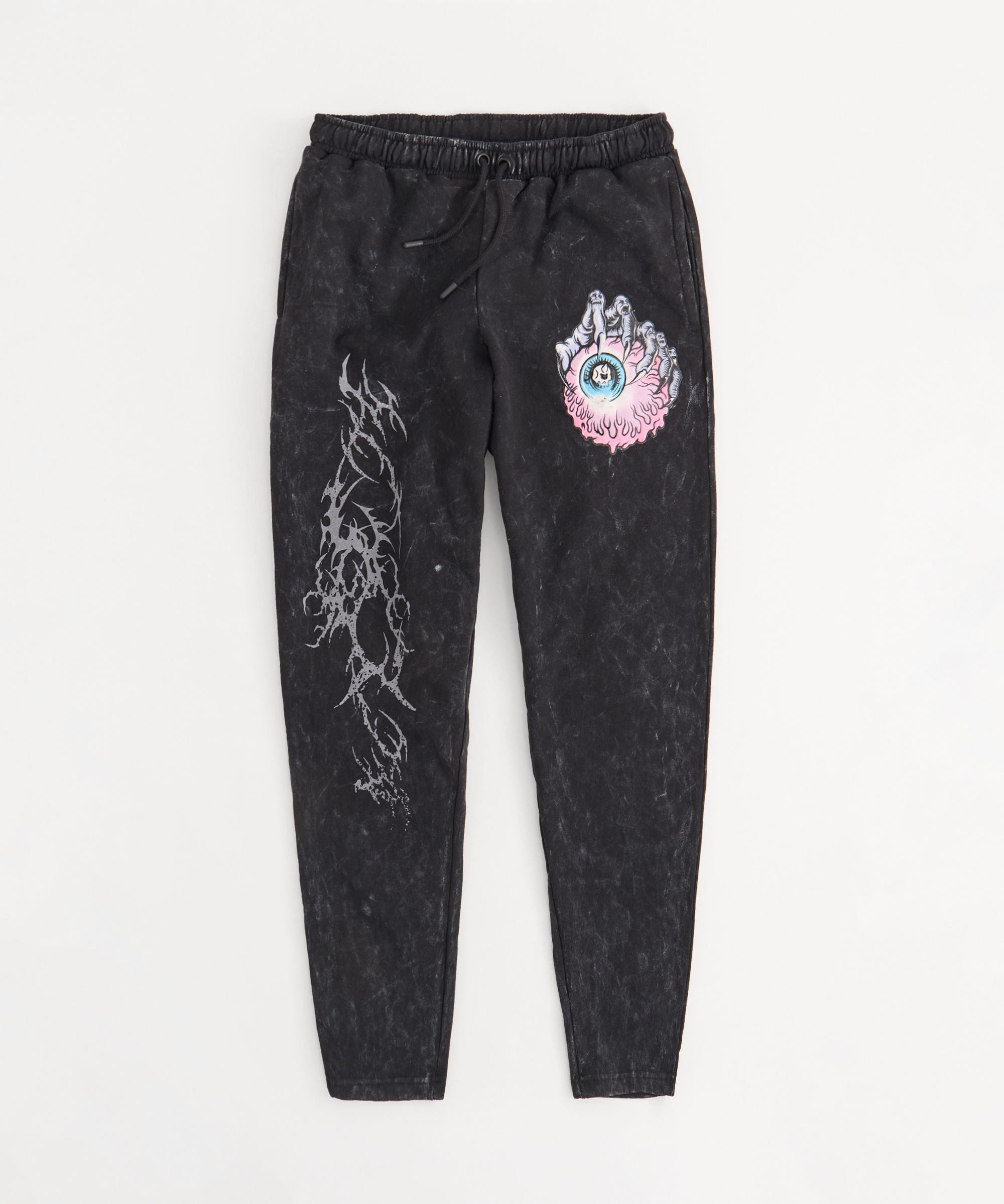 Mishka Graphic Print Washed Pants - Black