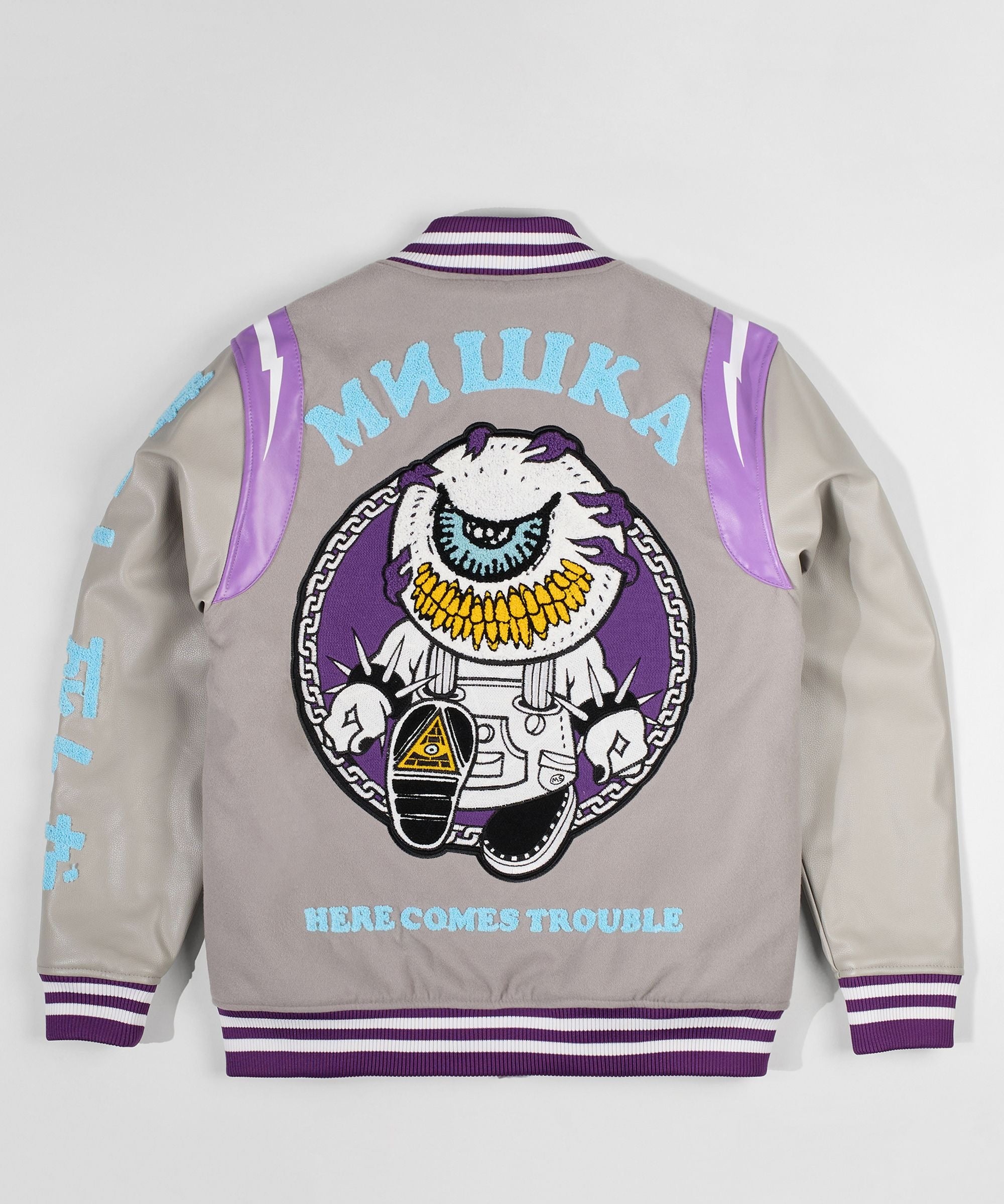 Troublemaker Varsity Jacket - Grey